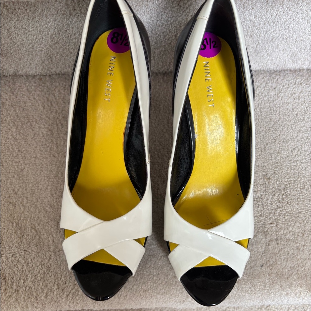 Nine West Black and White Peep Toe Pumps